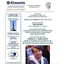 KC Genova Columbus - Report dell'incontro con la Prof. Burlando sul tema della donna nella Polizia di Stato
