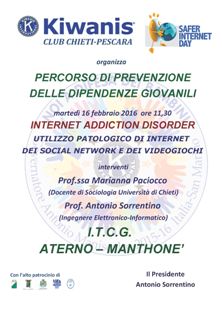 Safer Day Internet: KC Chieti-Pescara organizza un convegno a scuola sull'Internet Addiction Disorder