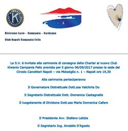 Charter al Nuovo KC Napoli Campania Felix della Divisione Lazio Campania Sardegna