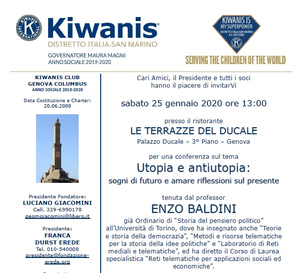 KC Genova Columbus - Invito alla conferenza del Prof. Enzo Baldini su 