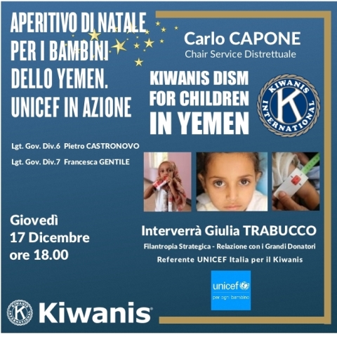 Dal Chair del Service Distr.le Kiwanis DISM per i bambini dello Yemen, Carlo Capone – Videoincontro con le Divisioni 6 e 7 Sicilia