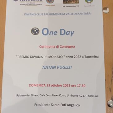 KC Tauromenium Valle dell’Alkantara – Kiwanis One Day – Consegna “Premio Kiwanis Primo Nato”