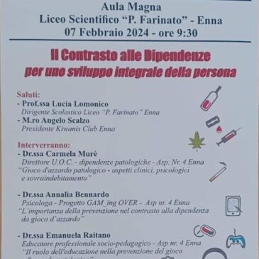 KC Enna – Conferenza a scuola sul contrasto alle dipendenze