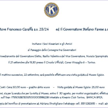 Invito al Passaggio delle Consegne tra i Governatori e insediamento del Governatore Eletto e del Vice Governatore