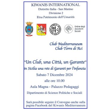 Dal Chair “Un Club, una Città, un Garante” Epifanio Giuffrida – Convegno a Catania il 7 dicembre 2024, ore 10,00 – RINVIATO