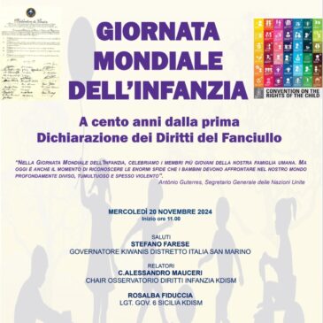 Dal Chair Giornata Mondiale per i diritti dell’Infanzia e dell’Adolescenza C.A. Mauceri