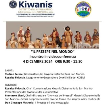 Dal Chair distrettuale “Giornata dei Presepi” Francesco Zicari – Videoconferenza il 4 dicembre alle ore 9,30 – “Il presepe nel mondo”