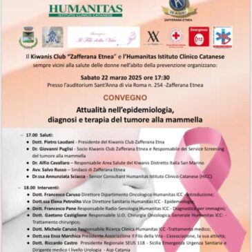KC Zafferana Etnea – Convegno “Attualità epidemiologia, diagnosi e trattamento del tumore alla mammella”