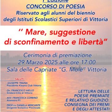 KC Vittoria – Premiazione 1^ Edizione del Concorso di poesia: “Mare, suggestione di sconfinamento e di libertà”