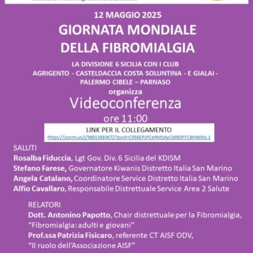 Div. 6 Sicilia – Videoconferenza in occasione della Giornata Mondiale della Fibromialgia – Lunedì 12 maggio ore 11:00